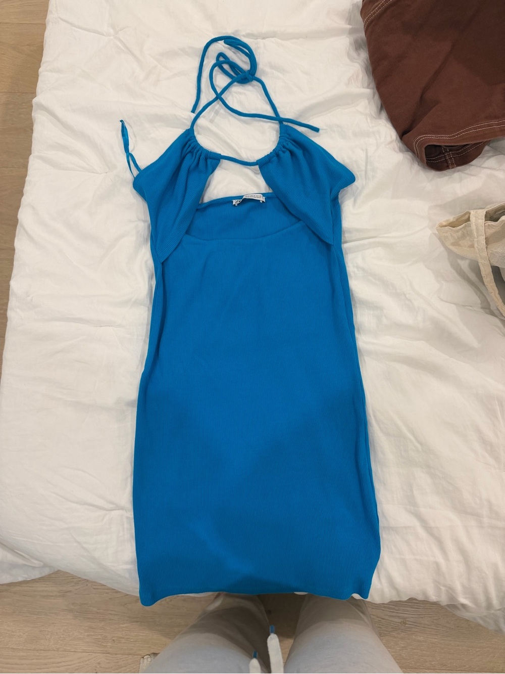 Zara Turquoise Ribbed Halter Dress